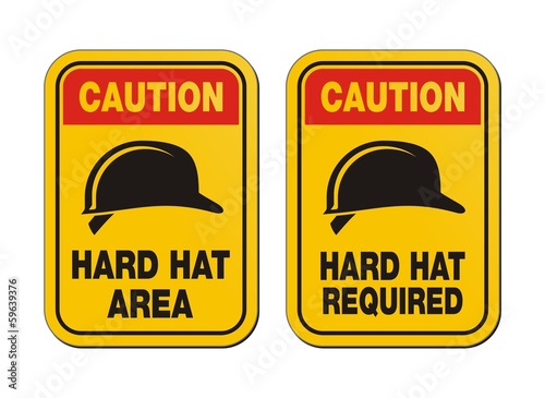 caution hard hat required signs - yellow signs