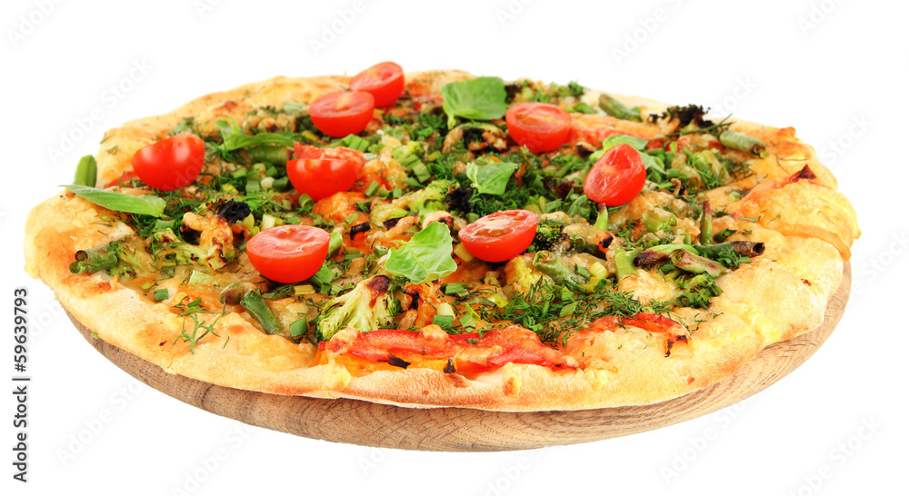 Tasty vegetarian pizza, isolated on white Tasty vegetarian pizza, isolated on white