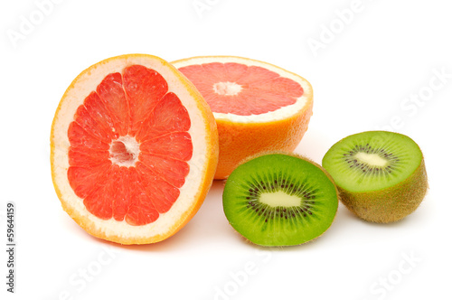 grapefruit and kiwi isolated on white background