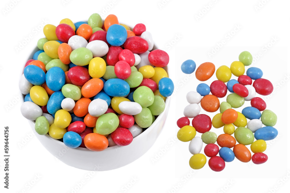 Candy sea pebbles in a white bowl Candy sea pebbles in a white bowl