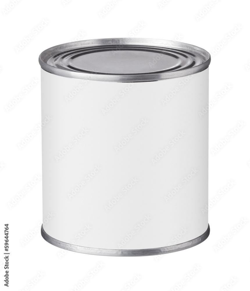 tin can with a blank label on a white background