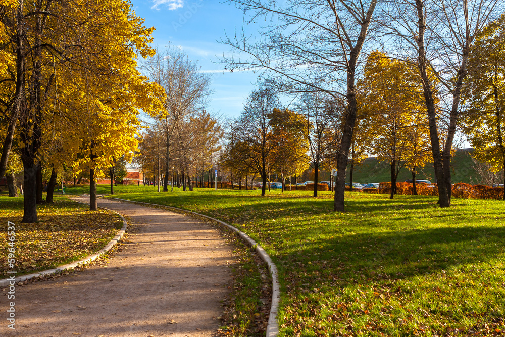 Autumnal alley in the park, Moscow, Russia