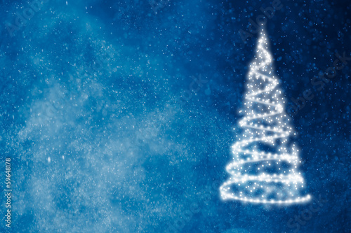 abstract christmas tree on blue shiny background