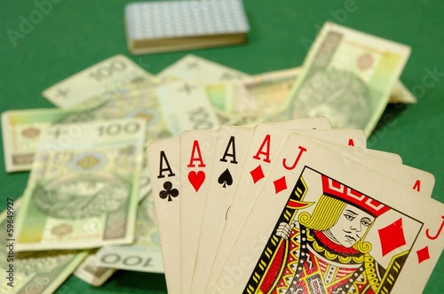 Fototapeta Poker cards and cash