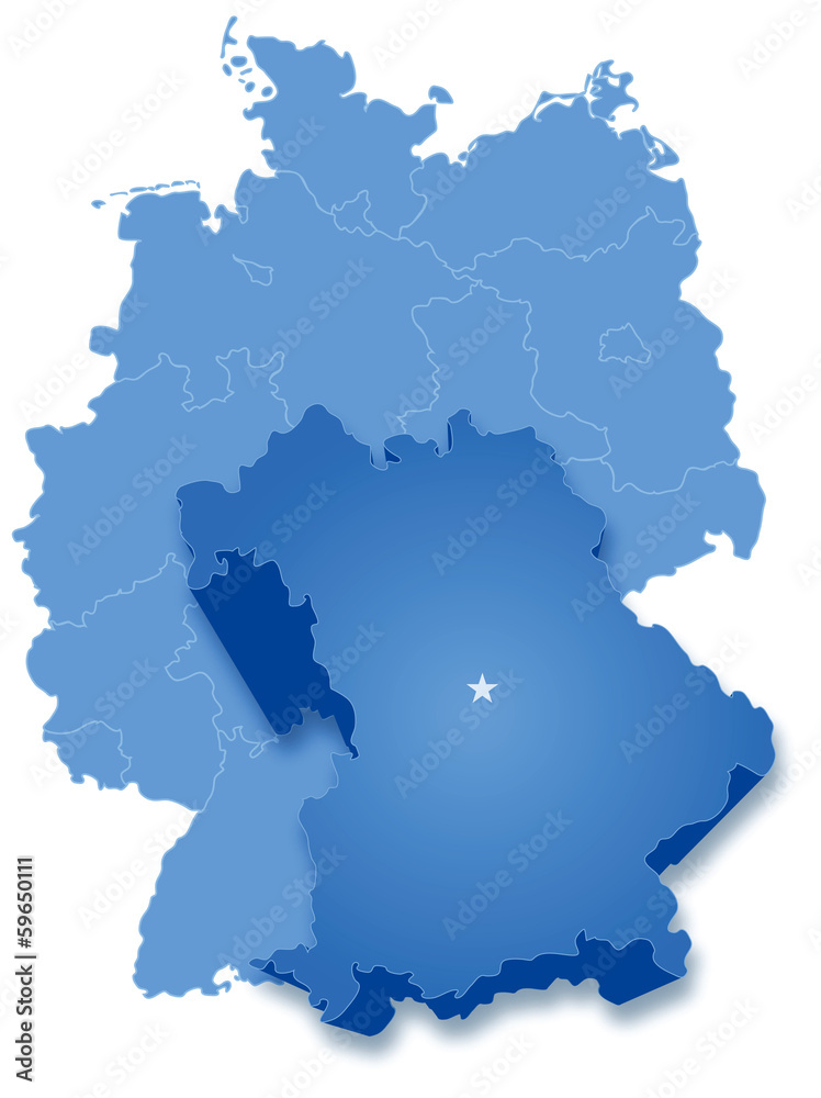 Map of Germany where Bavaria (Freistaat Bayern) is pulled out
