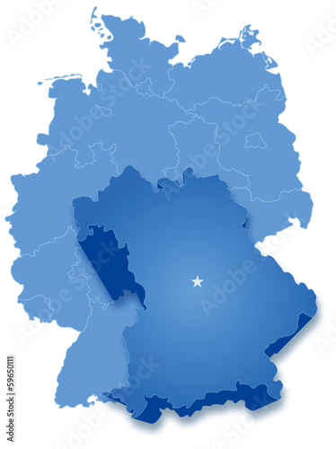 Map of Germany where Bavaria  Freistaat Bayern  is pulled out