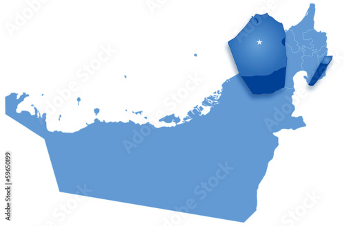 Map of United Arab Emirates where Dubai is pulled out