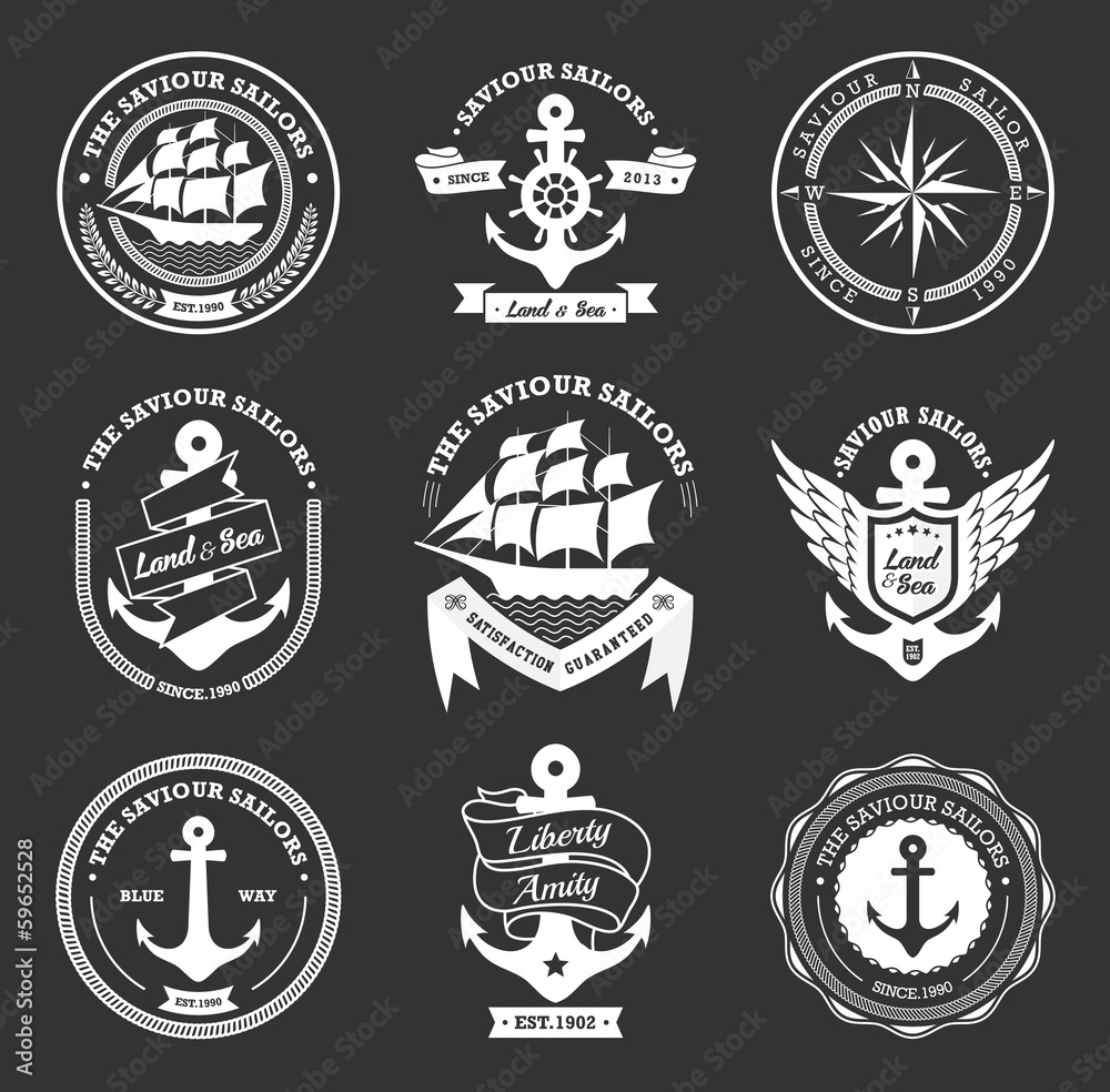 Fototapeta premium Set Of Vintage Retro Nautical Badges And Labels