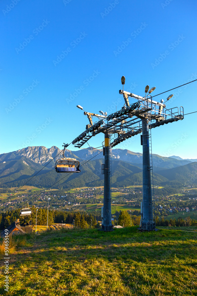 Chairlift on a mountain in the Tatras, Poland.
