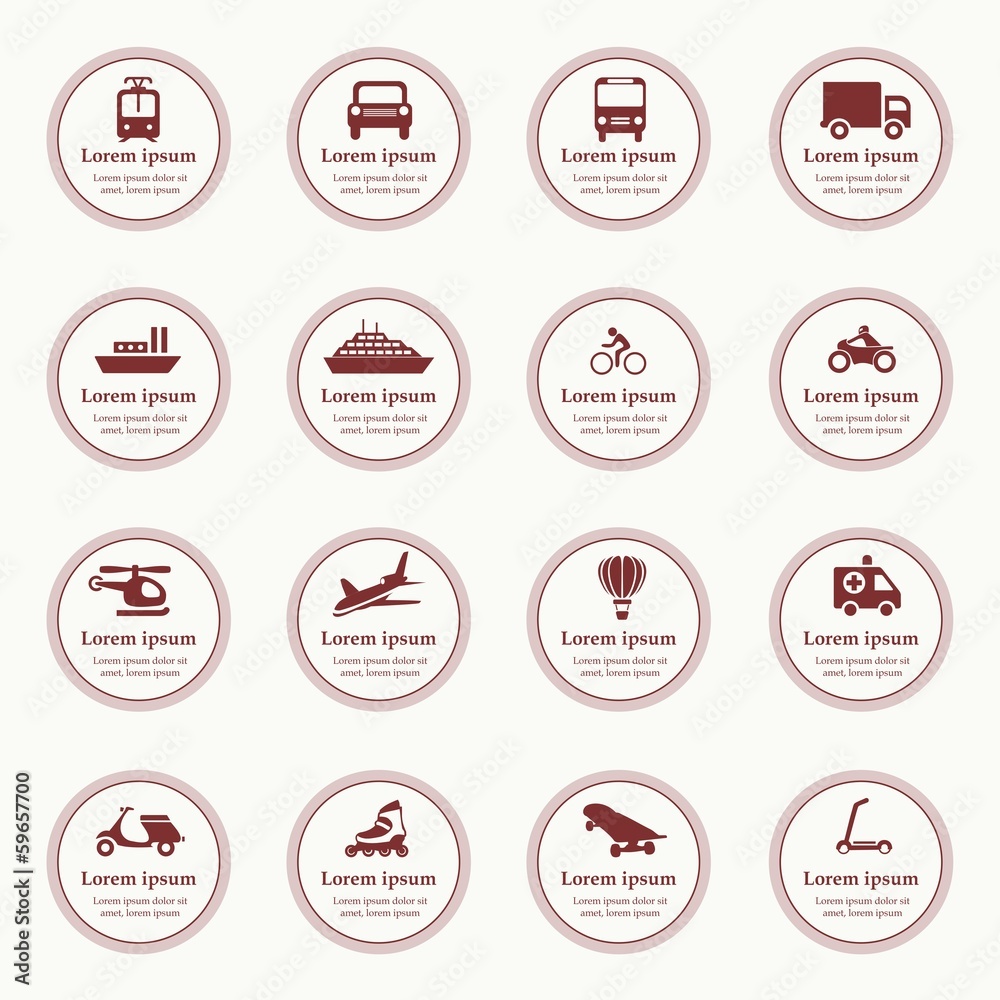Transportation icons design elements with text Transportation icons design elements with text
