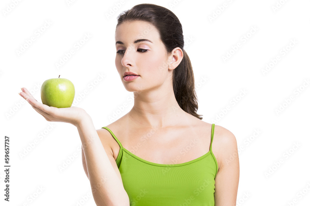 Healthy woman with a green apple Healthy woman with a green apple