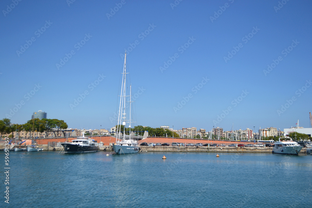Sailboats in the port of Barcelona