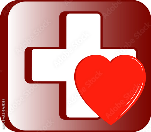 medical first aid kit icon with cross and heart