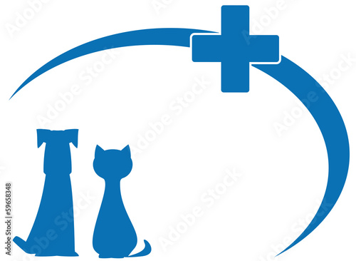 blue silhouette dog and cat on veterinary symbol