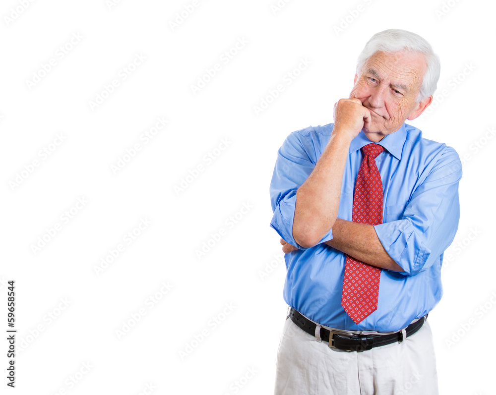portrait senior mature man trying to remember, in deep thought portrait senior mature man trying to remember, in deep thought
