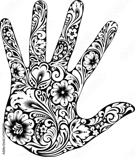 Hand in the flowers B&W