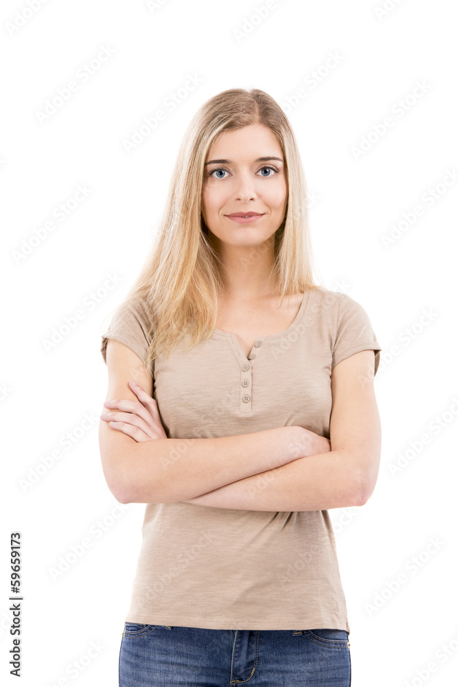 Beautiful woman with hands folded Beautiful woman with hands folded