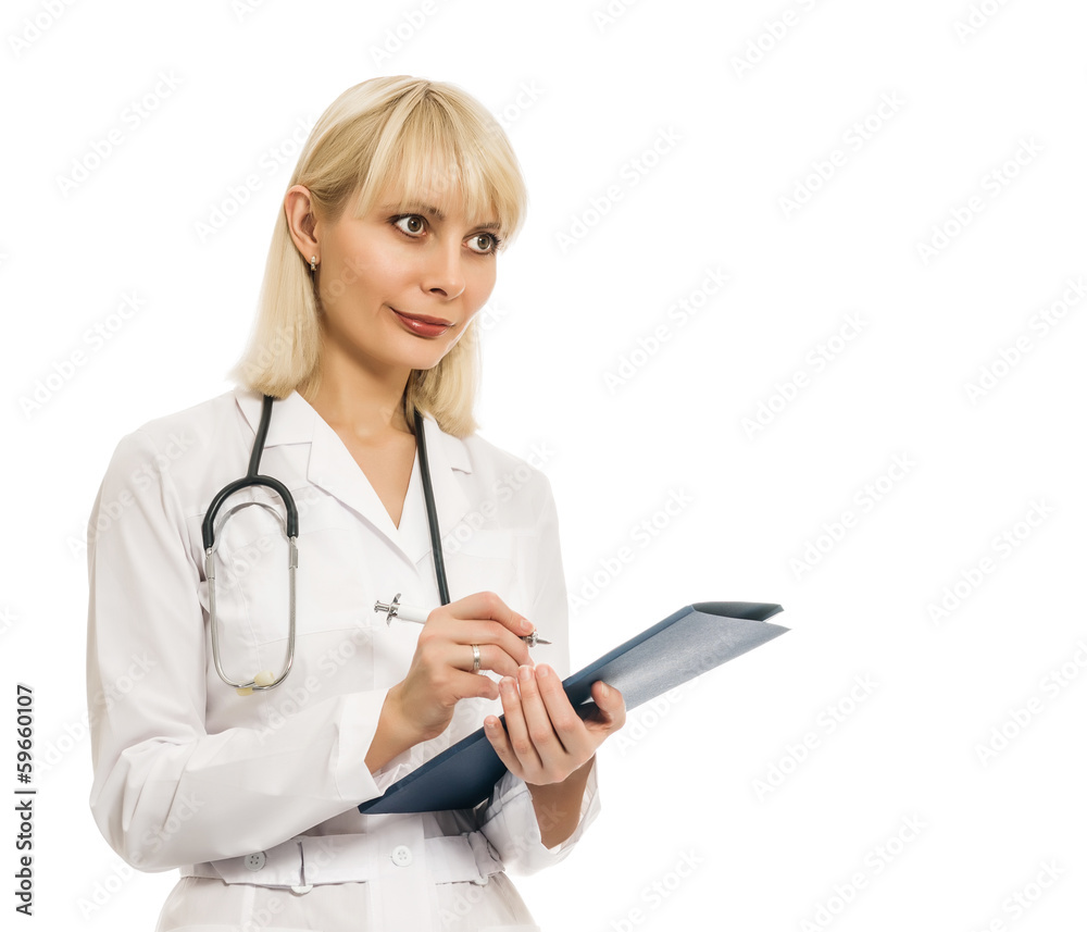 Doctor writing a medical prescription on a white background Doctor writing a medical prescription on a white background