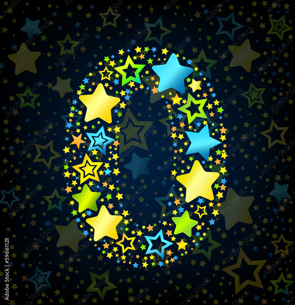 Number 0 cartoon star colored