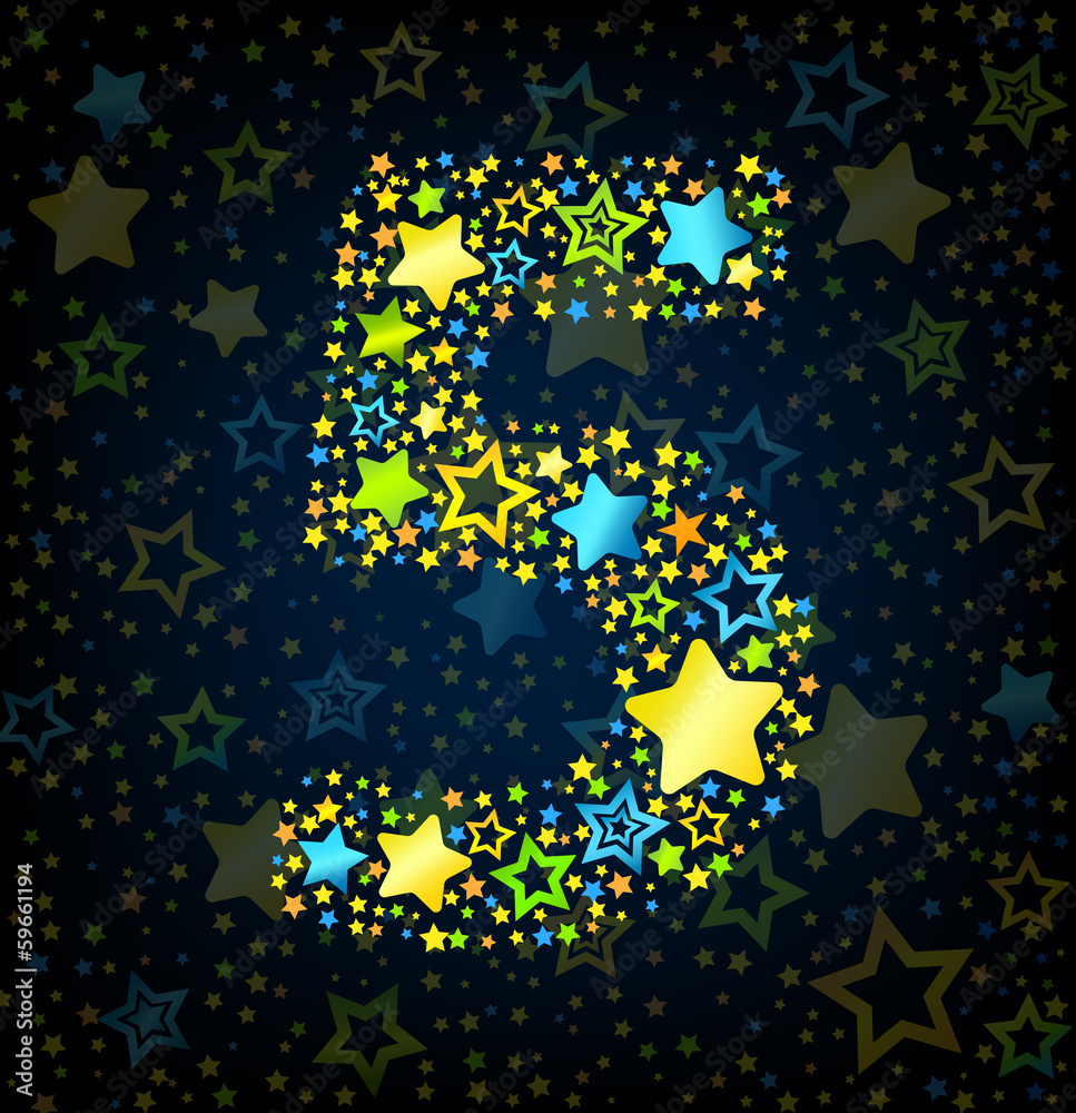 Number 5 cartoon star colored