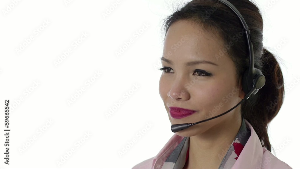 Asian girl working as call center operator