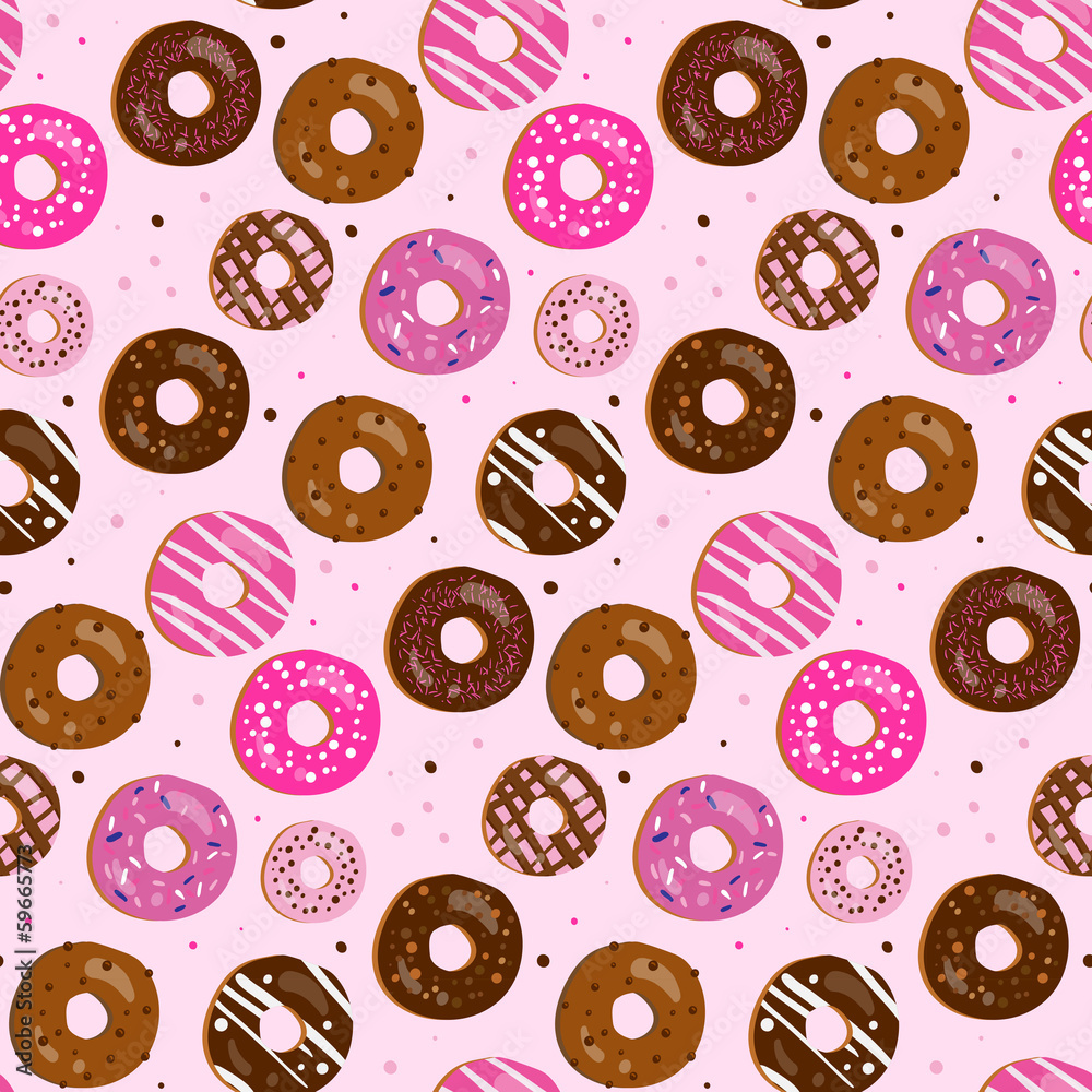Seamless vector pattern of assorted doughnuts with different top Seamless vector pattern of assorted doughnuts with different top