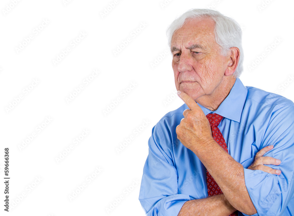 Closeup portrait of old man, deep in thought, daydreaming Closeup portrait of old man, deep in thought, daydreaming