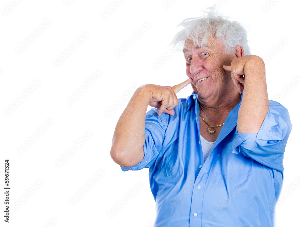 Crazy, agitated, unhinged elderly, senior man Crazy, agitated, unhinged elderly, senior man