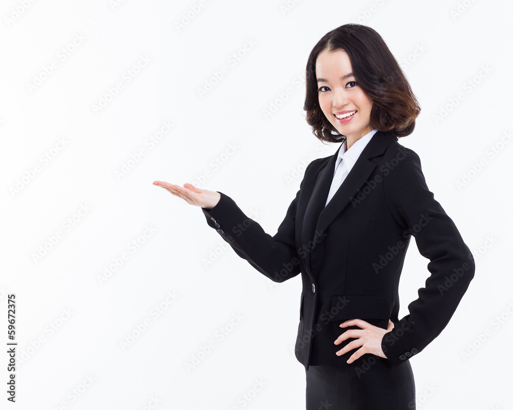 Asian business woman indicate blank space Asian business woman indicate blank space