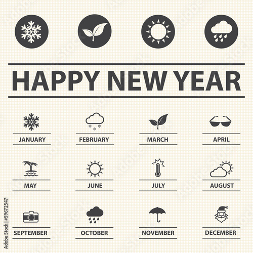 Happy new year 2014 with weather icons, Vector