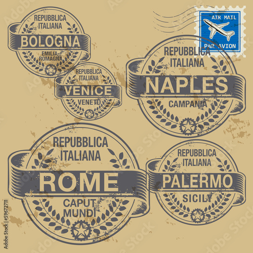 Photography Grunge rubber stamp set with names of Italian cities