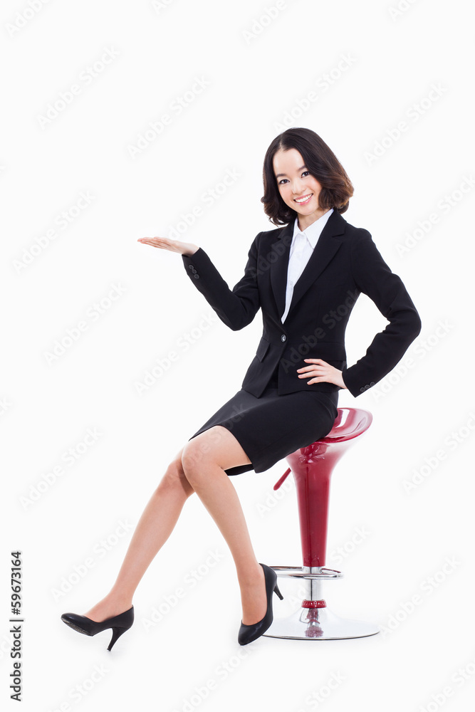 Asian business woman indicate blank space Asian business woman indicate blank space