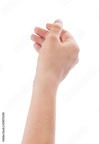 hand holding something on a white background