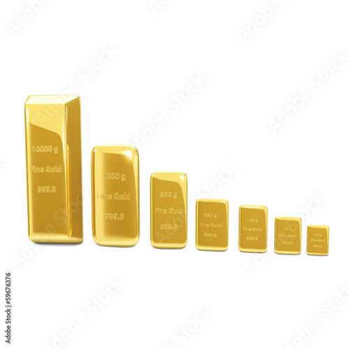 Golden bars on white background photo