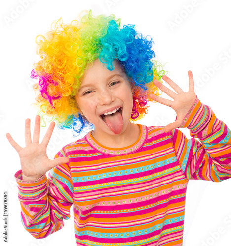Plakat w ramie little girl in clown wig