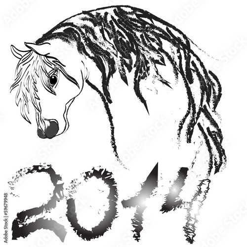 Vector image of an horse on white background. New Year 2014
