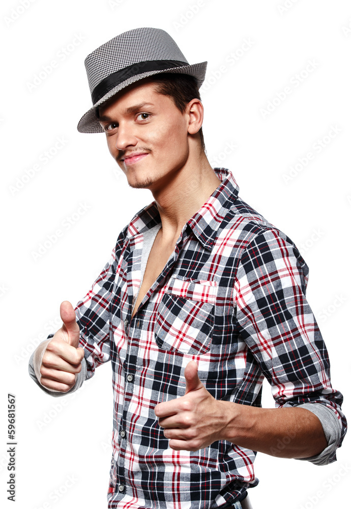 young casual man going thumb up, isolated on white. young casual man going thumb up, isolated on white.