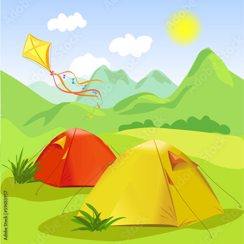 camping and mountain landscape