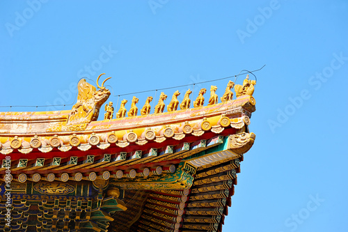 figures of dragons in the pagoda in the forbidden city of China