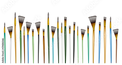 Various Size of Artist Brushes on White Background