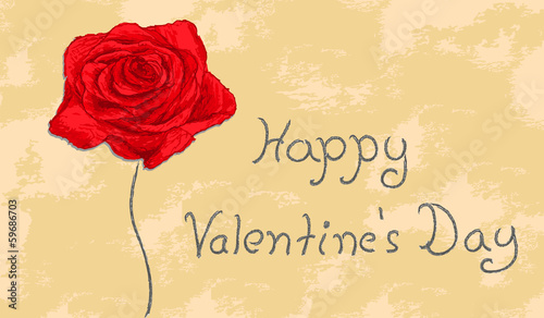 Vector red rose on grunge background Valentine wish