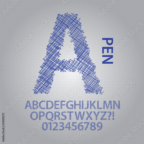 Pen Sketch Alphabet and Numbers Vector