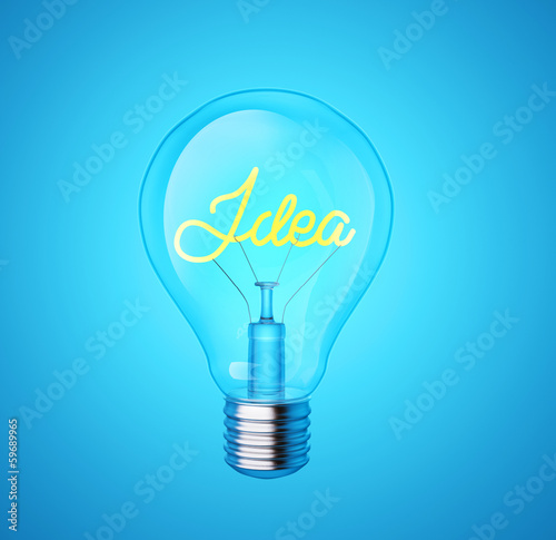 Blue ight bulb idea. Creative concepte. photo