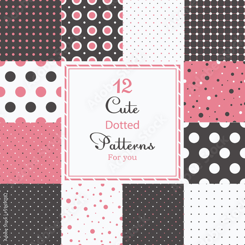 12 Cute different dotted vector seamless patterns (tiling). 