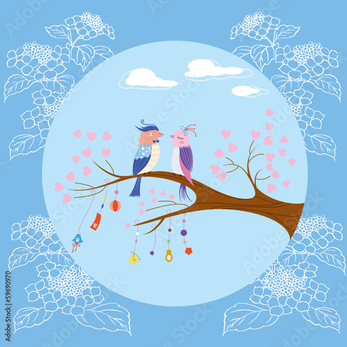 小鸟背景祈福树