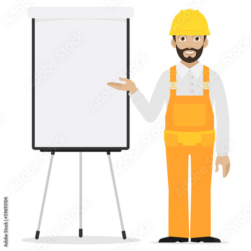 Builder points to flipchart