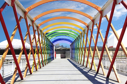 Photography Modern bridge of iron, painted colors