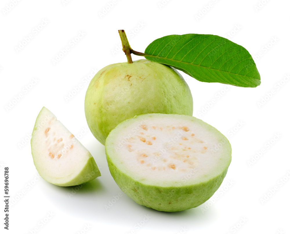 Guava (tropical fruit) on white background Guava (tropical fruit) on white background