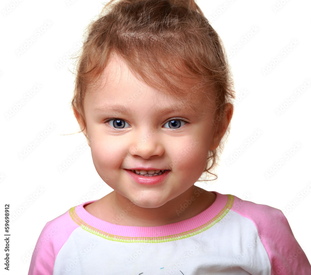 Beautiful smiling kid girl isolated on white. Closeup portrait Beautiful smiling kid girl isolated on white. Closeup portrait