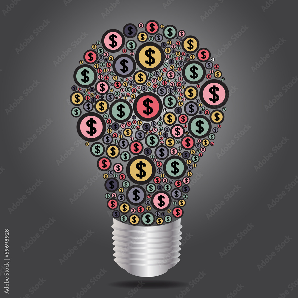 Light bulb with dollar sign for business concept, vector format.